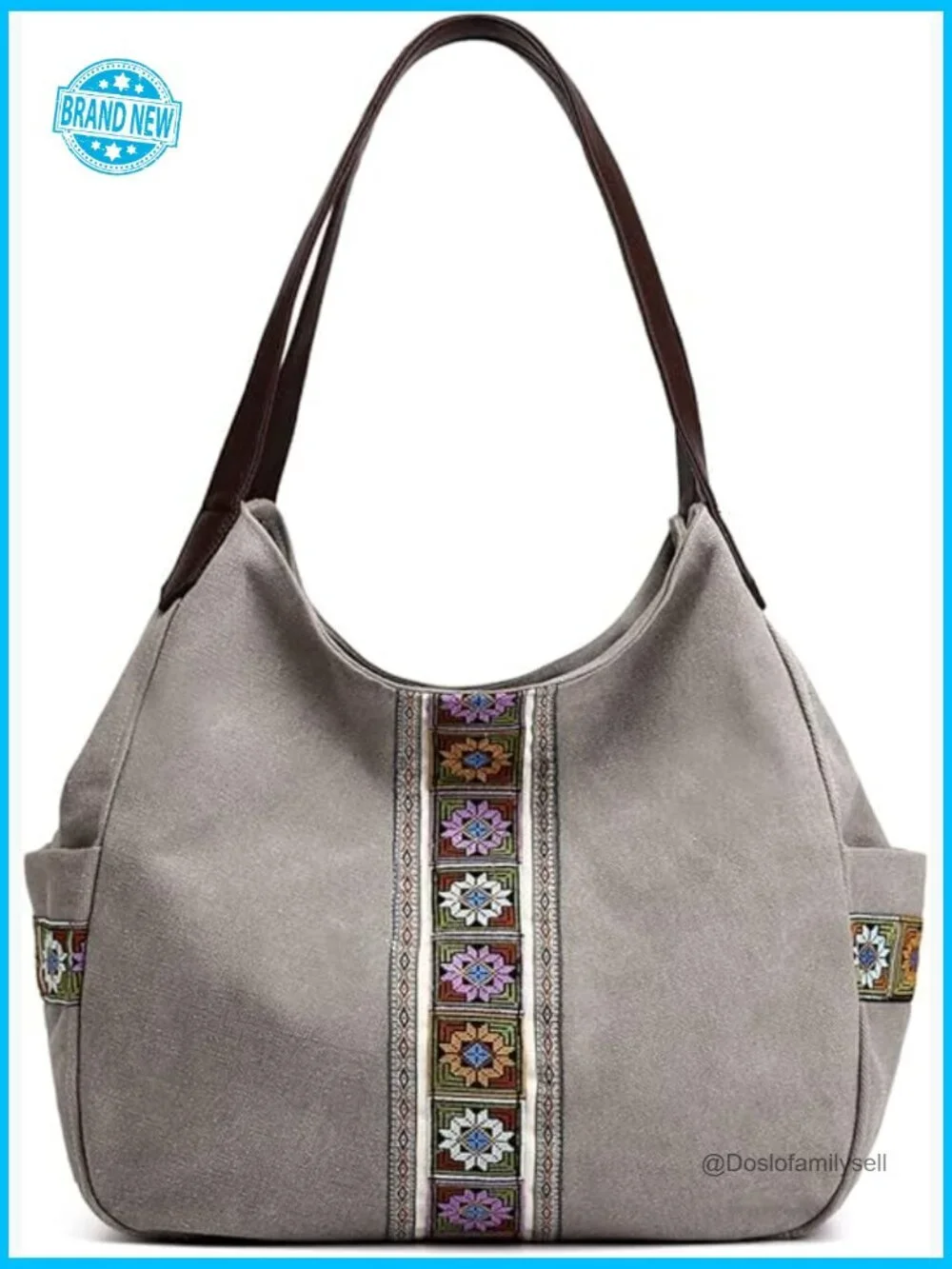 Canvas Hobo Purse Multi Pocket Tote Shopper Shoulder Bag Casual Top Handle